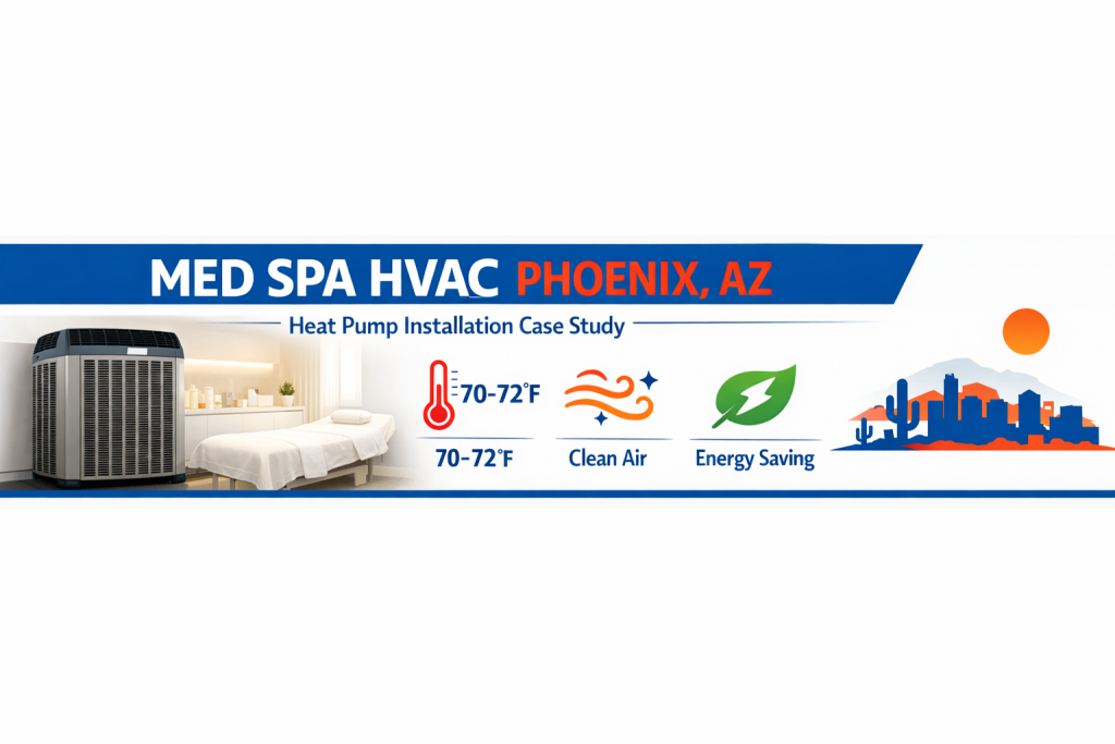 Med spa HVAC Phoenix AZ heat pump installation infographic banner
