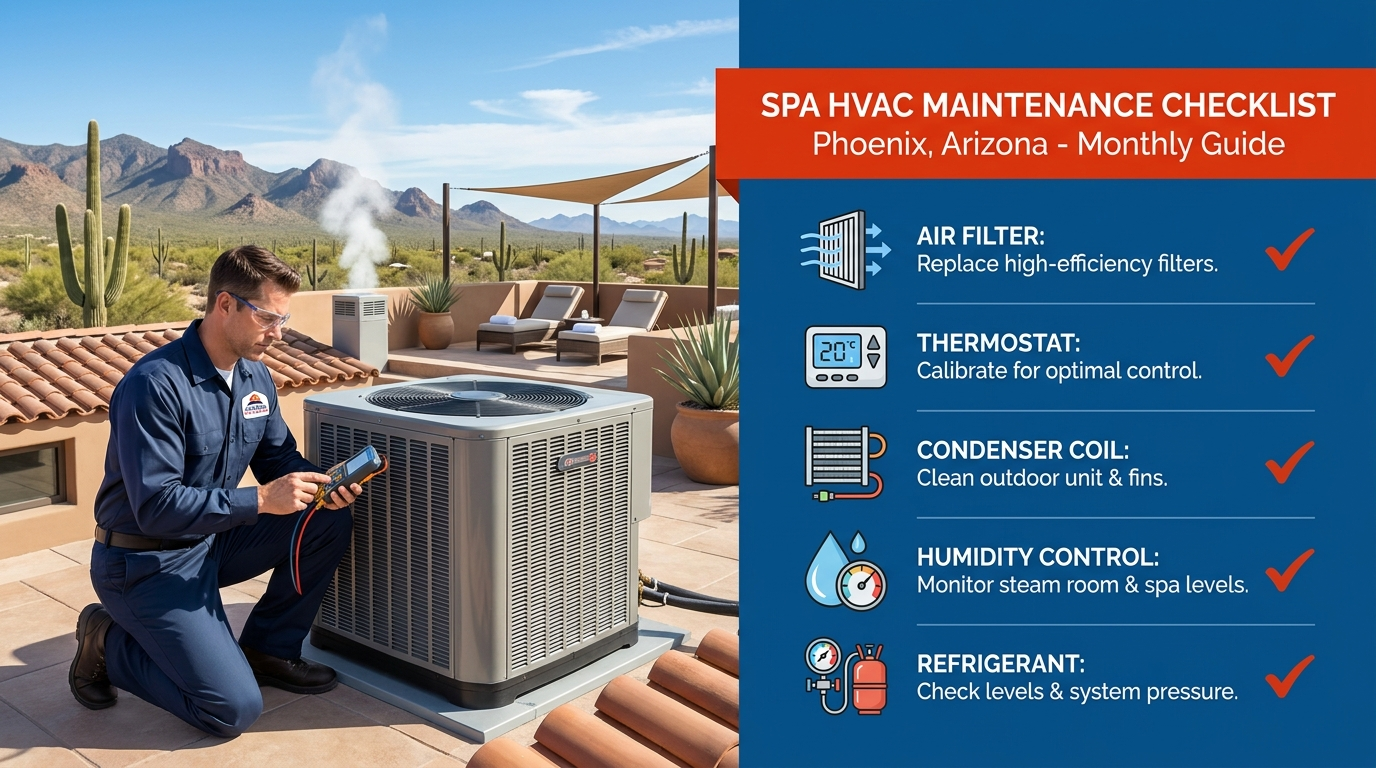 Spa HVAC maintenance checklist Phoenix infographic banner