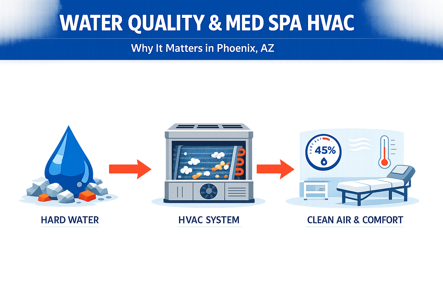 Infographic showing how water quality affects med spa HVAC systems in Phoenix