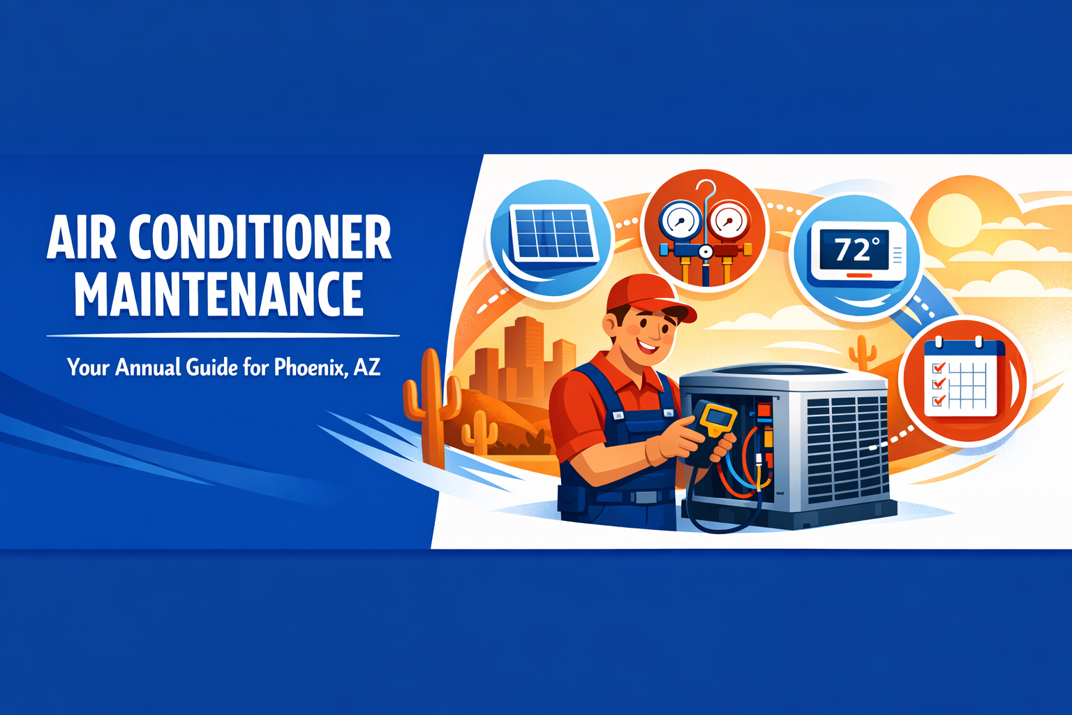 Air conditioner maintenance annual guide infographic banner for Phoenix AZ