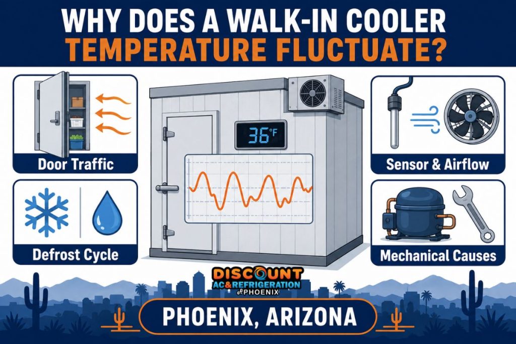 Walk-in cooler temperature fluctuating during a technician inspection in Phoenix