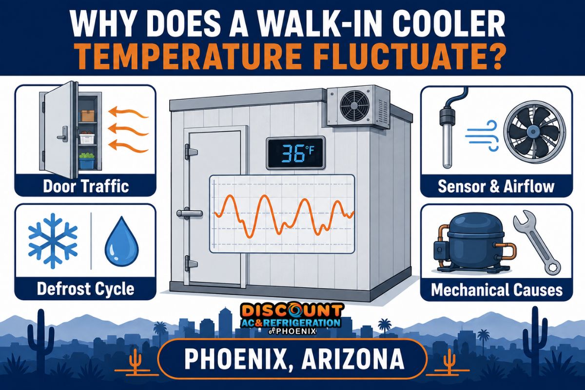 Walk-in cooler temperature fluctuating during a technician inspection in Phoenix