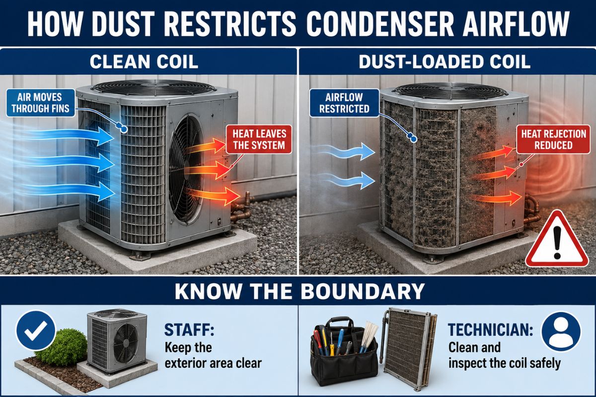 Comparison of airflow through clean and dust-loaded walk-in cooler condenser coils