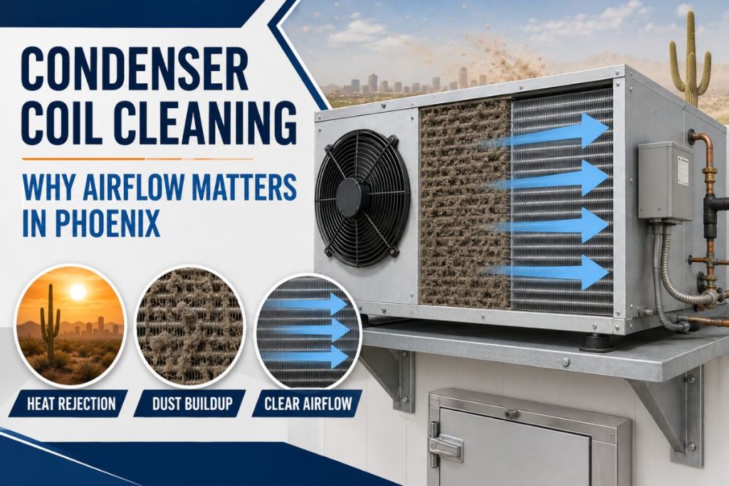 Walk-in cooler condenser coil cleaning and airflow in Phoenix