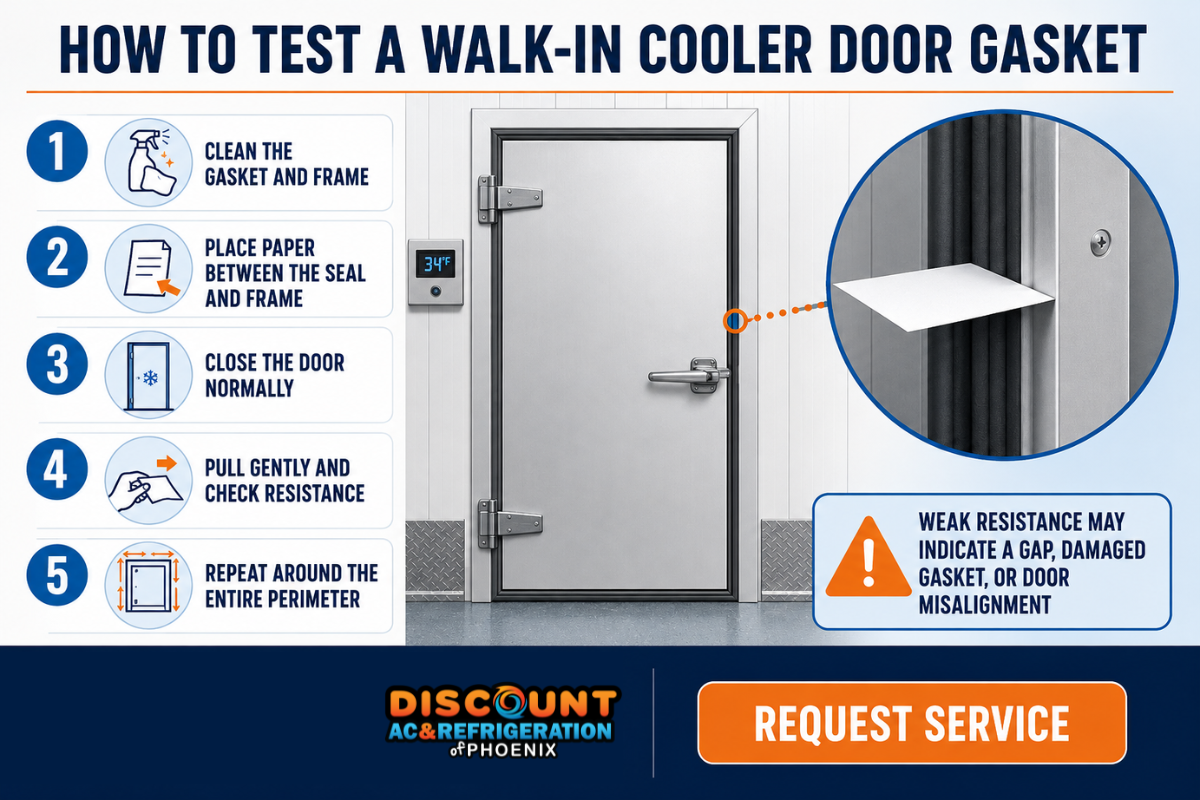 Steps for performing the paper test on a walk-in cooler door gasket