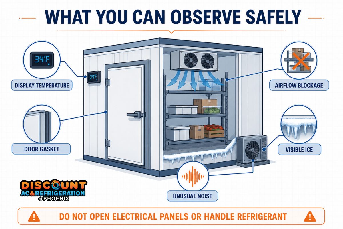 Safe observations when a commercial walk-in cooler is not cooling