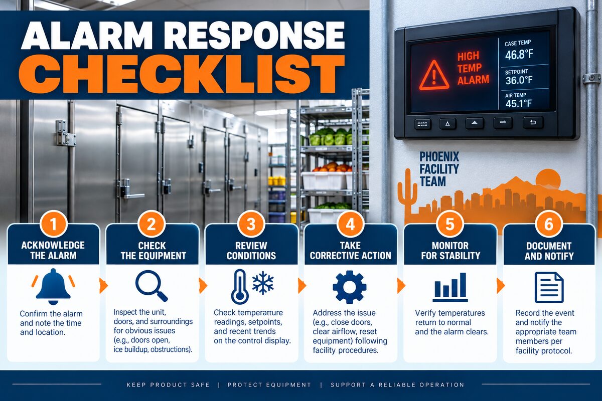 Commercial refrigeration alarm response checklist for facility teams